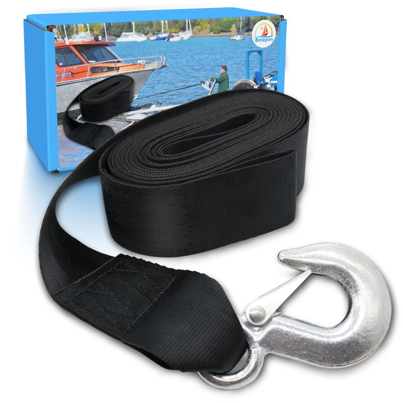 Botepon Marine Boat Trailer Winch Strap with Hook, Marine Winch Strap Replacement for Boat Jet Ski Loading, Launching and Retrieving Â¡Â­ - Image 1